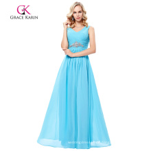 Grace Karin Ärmelloses V-Ausschnitt Chiffon Sky Blue Lange Abendkleid GK000128-2